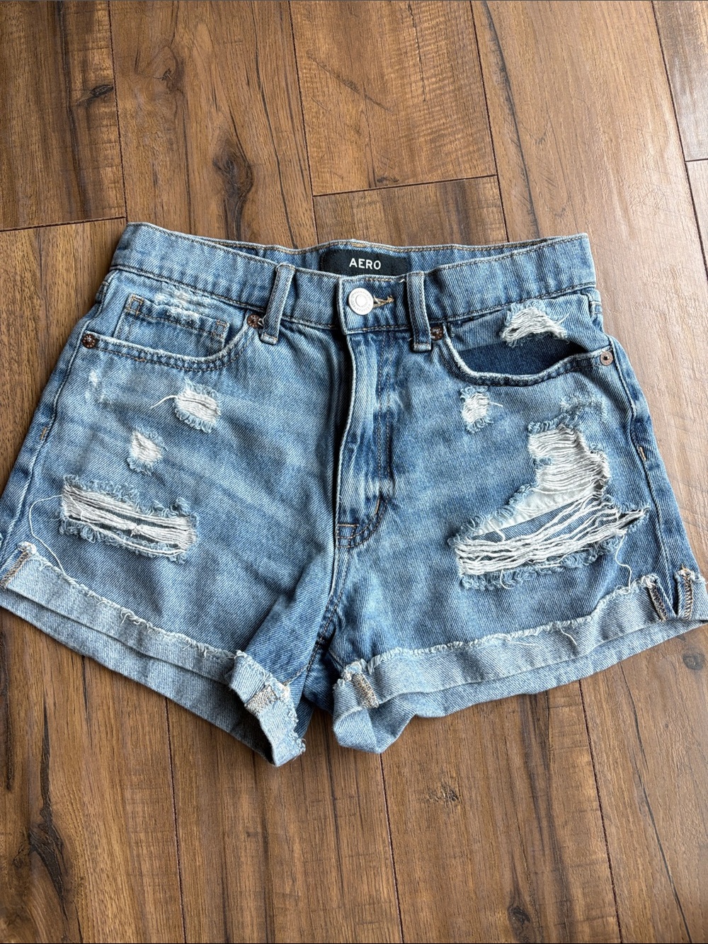 Aero Women’s Light Wash Distressed Denim Shorts